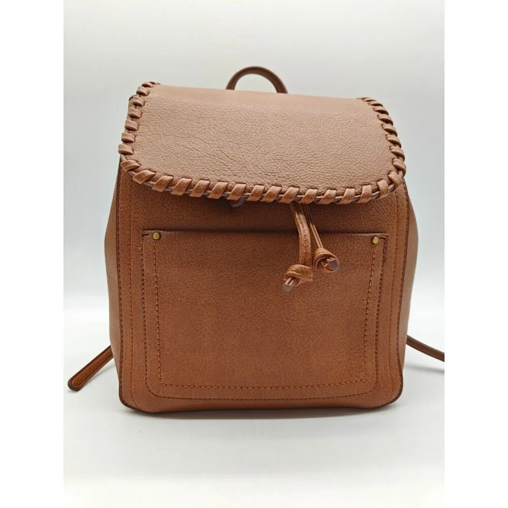 STYLE & CO Whip-Stitch faux-leather soft medium women's backpack - Tortoise/Tan